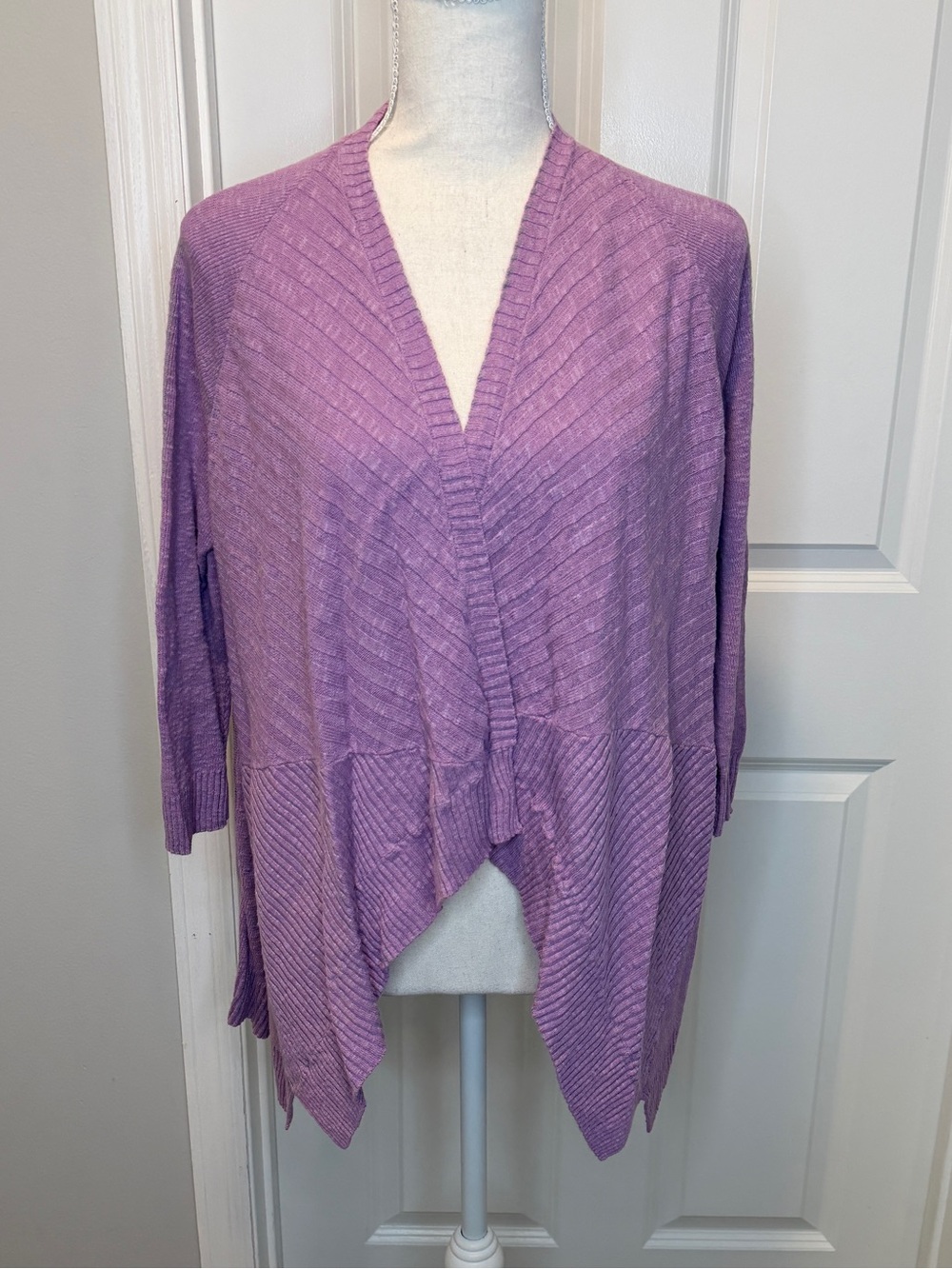 Eileen Fisher Lavender Purple Drapey Open Cardigan Medium Linen Cotton Rib Knit